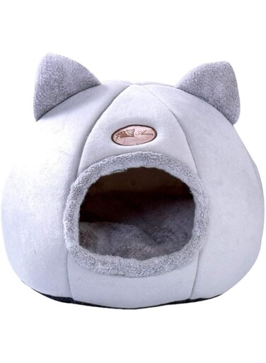 TAME Winter Warm Cat Dog Nest Deep Sleep Semi-Closed Cat House Cave Plus Velvet Cute Pet Tent for Cats Puppy Small Dogs (L Size)