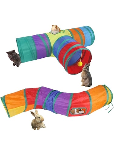 Rabbit Tunnels &amp; Tubes Collapsible 3 Way and S-Type Tunnel Bunny Hideout Small Animal Activity Tunnel Toys for Dwarf Rabbits Bunny Guinea Pigs Kitty (Multicolor(3 Way + S-Type Tunnel)