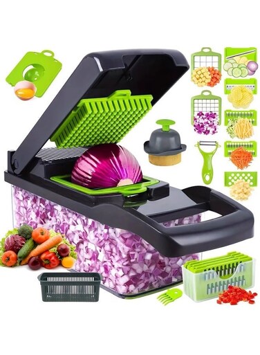 cutter multifunctional 16 in 1 food cutter and vegetable chopper kitchen vegetable slicer dicer cutter veggie chopper with 8 blades carrot and garlic chopper with container a must have onion chopper and kitchen accessories