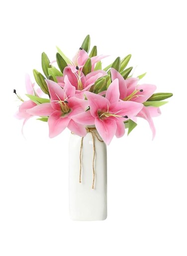 SHUYUNGE 6 Pcs Pink Artificial Tiger Lily Flowers Latex Fake Flowers Real Touch Bouquet for Home Wedding Party Garden Shop Decoration Graves Arrangement