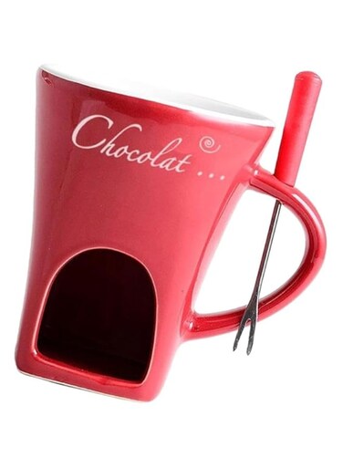 ThriftPro Modern Fondue Cup Set, Mini Chocolate &amp; Cheese Fondue Maker, Personalized Ceramic Butter Warmer with Fork