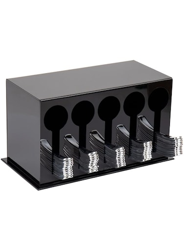 Mind Reader Foundation Collection, 5-Compartment Utensil Dispenser, 24pc. Capacity per Compartment, Cutlery Storage, Countertop Organizer, Kitchen and Breakroom, Black
