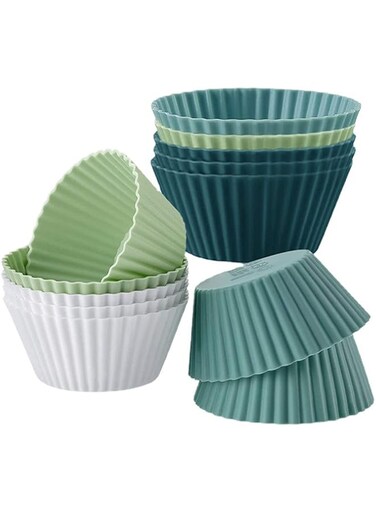 athu Reusable Silicone Baking Cups, 12 Pack Non-stick BPA Free Dishwasher Safe Cake Molds Muffin Cupcake Liners for Party Christmas Bakery Molds Supplies, Multicolor