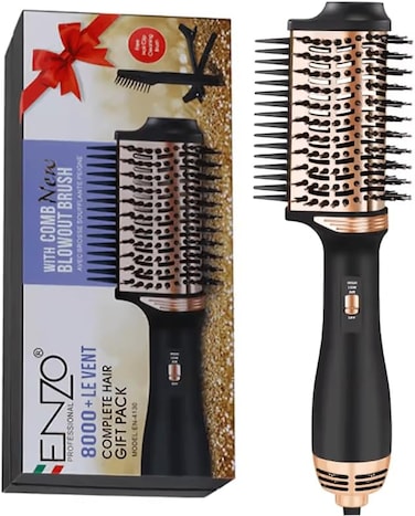 PrecisionWare Enzo EN-4130 Hot Air Brush Styler 2-in-1 Blow Dryer And Brush, 1200W, Adjustable Heat &amp; Speed Settings, Lightweight Design-Intl Version