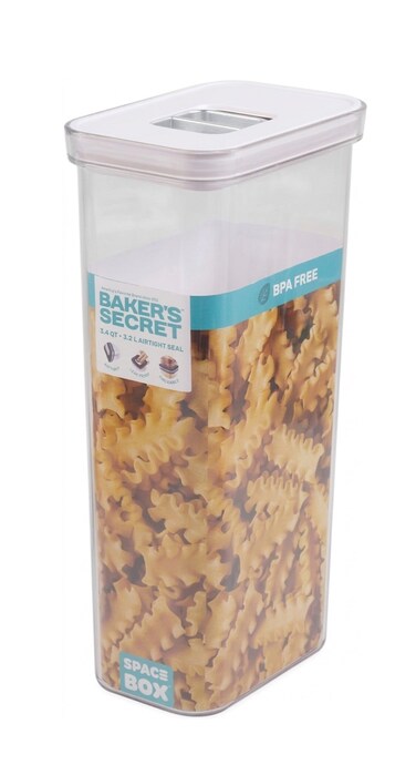 Secret Baker&acirc;&euro;&trade;s Secret Space Box 3.2L Rectangular Airtight Food Storage Container L10.5 x W15.5 x H31.5 cm Stackable Leak Proof Kitchen Organizer Clear Canister for Dry Food Nuts Snacks Pantry Storage BPA Free