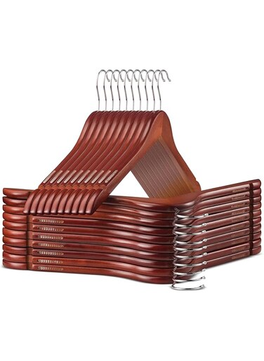 Zober Wooden Hangers w/Rubber Grips - 20 Pack Non Slip, Heavy Duty Coat Hangers - Slim, Space Saving w/Notches Made from Luxe Wood - Wood Hangers for Coats, Suits, Shirts, Dresses