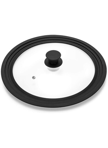Eexcel-leader Universal Lid for Pots, Pans, Skillets, Pot Lid, Lid for Pan, Frying Pan Lid - Tempered Glass with Heat Resistant Silicone Rim Fits 10.5", 11" and 12" Diameter Cookware, Black