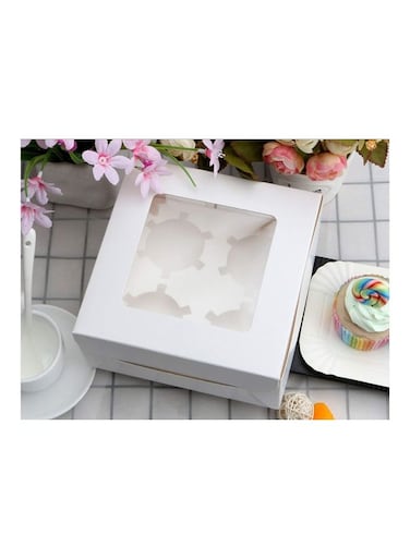 12-Piece 4-Cavities Kraft Paper Cupcake Box With Inserts White/Clear 16cm
