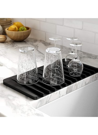 Kraus Self-Draining Silicone Dish Drying Mat or Trivet for Kitchen Counter in Black, KDM-10BL
