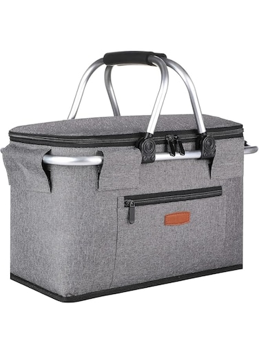 Oter Picnic Basket Foldable Insulated with lid Extra Large Insulated Bag for Picnic, Food Delivery, Take Outs, Grocery Shopping, and as Cooler Bag. Foldable Design Compact for Storage