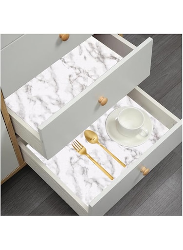 Deabevn Drawer and Shelf Liner for Kitchen Cabinets: Non Adhesive, Non Slip, Thick Strong Grip Waterproof Washable for Kitchen Cabinets, Drawer, Fridge, Wire Shelving (White Marble, 12 in &times; 10 FT)