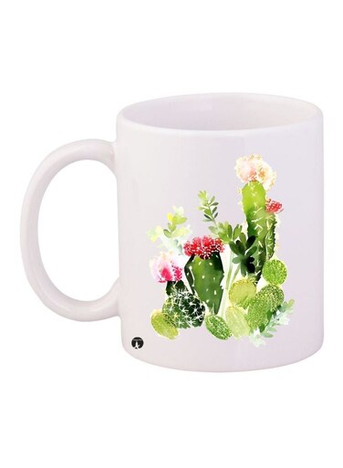 Cactus Printed Coffee Mug White/Green/Red 11ounce