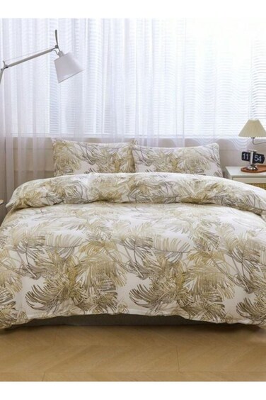 Home Queen size 6 pieces: 1 Duvet cover - 200*230cm.; 1 Flat sheet - 230*250cm.; 4 Pillow covers - 50*75cm. golden leaf pattern.
