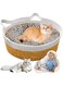 URbazaar Natural Wicker Cat and Dog Cushion Bed, Woven Pet Bed for Cats or Small Dogs, Handmade Braided Cattail Bed with Soft Cushion, Four Season Cozy Nest Baskets for Indoor Pet Puppy Kitten (White)
