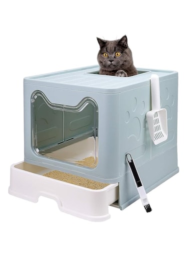 Orchid M TIM Cat Litter Box with Lid (Blue)