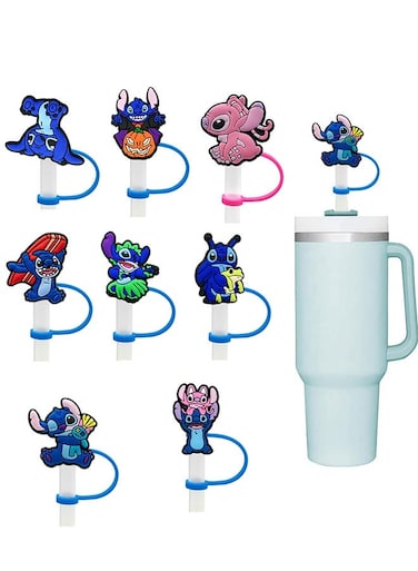 Straw Covers Cap for Stanley Cup 30&amp;40 Oz,Lilo &amp; Stitch Silicone Straw Topper,with Handle 10mm 0.4in Dust-Proof Reusable Straw Tips Lids(Lilo &amp; Stitch&acirc;&lsquo;&iexcl;)