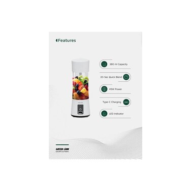 Juice Mate Portable Juicer 380ml with 18,000 RPM Motor &amp; Type-C Charging