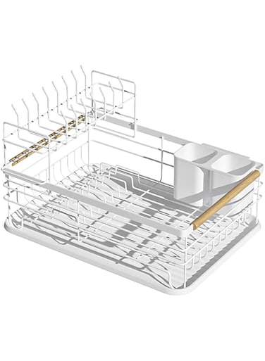 Kitchen Organizer Dish Drying Rack, Dish Drying Stand, Dish Drainer Plate Rack Dish Rake with Drain Board &amp; Utensil Holder, Countertop Large Antibacterial Kitchen Utensils Dish Racks (White, B)