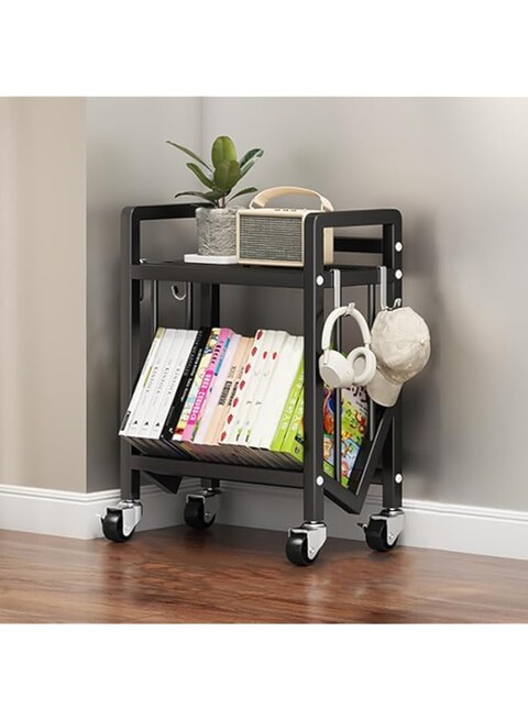 REASOR Bookshelf with wheels,2 Tier Floor Standing Book Stand,Books Storage Rack for Files/Magazines,Book Shelf Storage Organizer for Living Room, Bedroom, and Home Office.