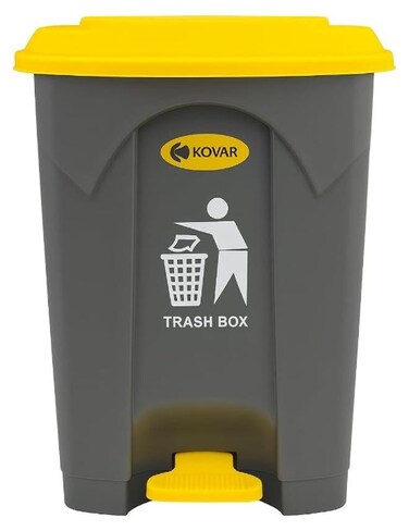 Trash Box Step-On Waste Bin, Grey with Yellow Lid, Foot Pedal Operation (50L)