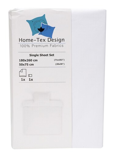 Design 2-Piece Hometex Design Single Size Percale White Flat Sheet Set - 1 Flat Sheet (180x260cm) + 1 Pillow Cover (50x75cm)