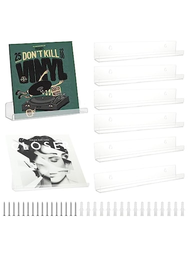 8 Pack Acrylic Vinyl Shelf, 12-Inch Clear Vinyl Wall Mount, Transparent Acrylic Album Record Holder, Acrylic Floating Wall Shelves for Vinyl Record, Nail Polish (30.5 x 4.3 x 4.3cm) - Comes with Screws