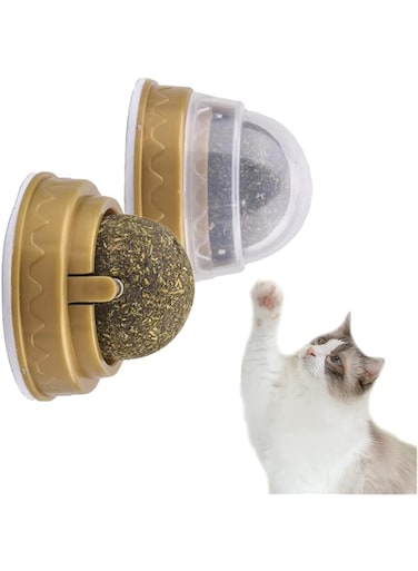 MAKINGTEC 2 Pcs Catnip Toy Ball, Self Adhesive Edible Catnip Toy Rotatable Natural Mint Leaf Rotating Interactive Toy for Cat Teeth Cleaning Indoor Cat Chew
