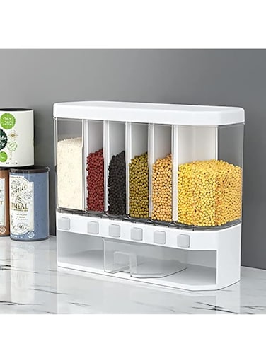 Evrum Food Dispenser For Kitchen 6 Grid Dry Cereal Food Dispenser Space Saving Storage Containers for Cereal, Rice, Nuts, Candy, Coffee Bean, Snack, Grain