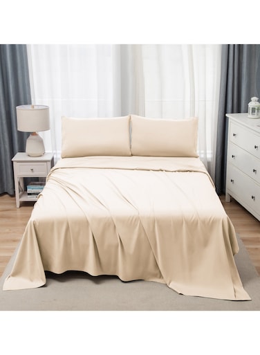 Bedding King Bed Sheets Set - 4 Piece Bedding - Brushed Microfiber - Shrinkage and Fade Resistant - Easy Care (Beige, King)