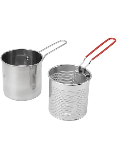 Deep Fry Basket, 304 Stainless Steel Deep Fryer Pan, Frying Pan Stock Fry Pot with Strainer Basket and Handle for Frying Shrimp