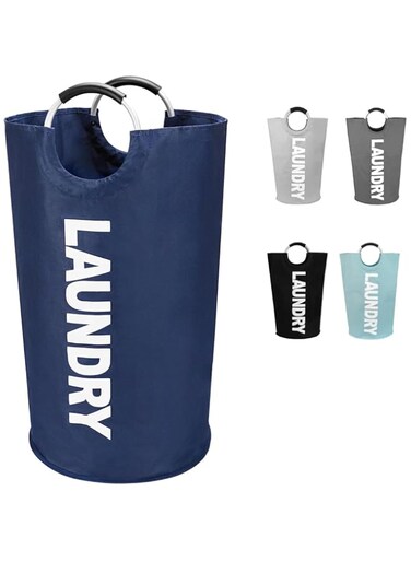 90L Large Laundry Basket, Collapsible Laundry Bag, Waterproof Tall Clothes Hamper, Foldable Washing Bin for Bathroom, Laundry, College (Navy Blue)