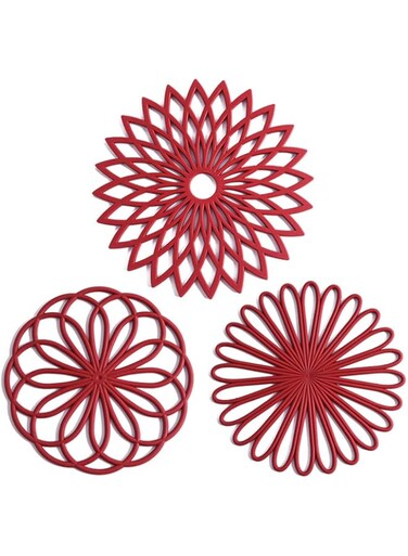 Colorful Silicone Trivet Mats - DIY Different Size Dish Drying Mat, Hot Pot Holder for Pots &amp; Pans, Non-Slip &amp; Heat Resistant Kitchen Hot Pads for Countertops &amp; Table, Red