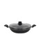 Elight Series 32 cm Aluminum Wokpan with Nonstick Coating- RF11886/ with Tempered Glass Lid and Soft Touch Bakelite Handles, 3 Layer Construction/ Induction Compatible, Perfect for Deep and Shallow Frying/ Black