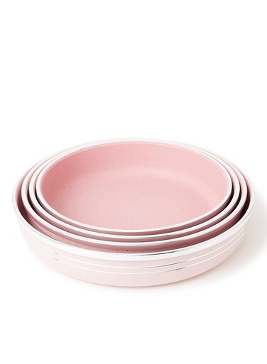 4-Piece Non-stick Bakeware Set Includes 1xPan(24cm),1xPan(26cm),1xPan(28cm),1xPan Light Pink/Silver 30cm
