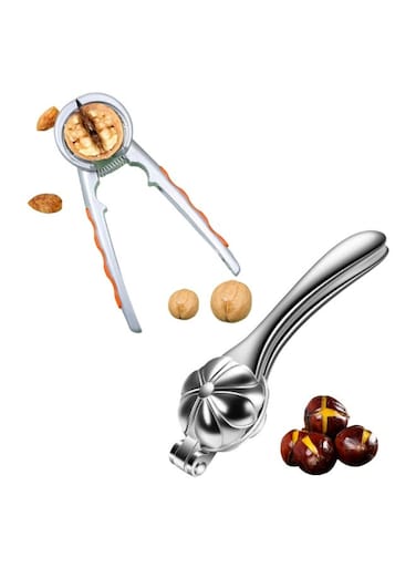 2-Pack Nut Crackers Set, Heavy-Duty Aluminum Alloy Chestnut &amp; Walnut Crackers, Effortless One-Handed Operation for Hazelnuts, Walnuts, Chestnuts, Funnel-Shaped Design Prevents Shell Splatter