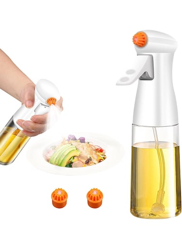 Oil Sprayer for Cooking, 200ml Olive Oil Sprayer Oil Sprayer, High Quality Glass Oil Sprayer Oil Bottle, Air Fryer Accessories, Widely Used for Grilling, Baking, Salad (White)