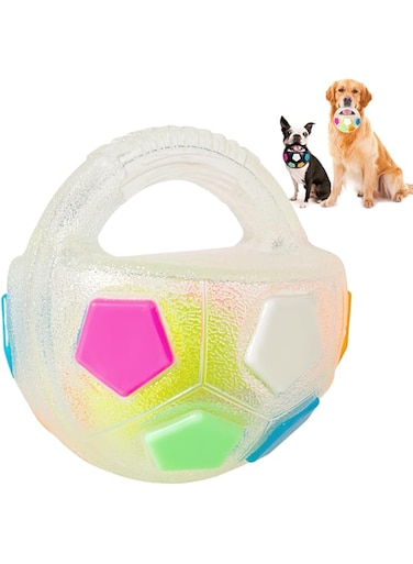 Blinggo Dog Toy Ball with Handle, Toss and Fetch play, Interactive Ball for Dogs Playing, Squeaky Floating (Transparent with ball)