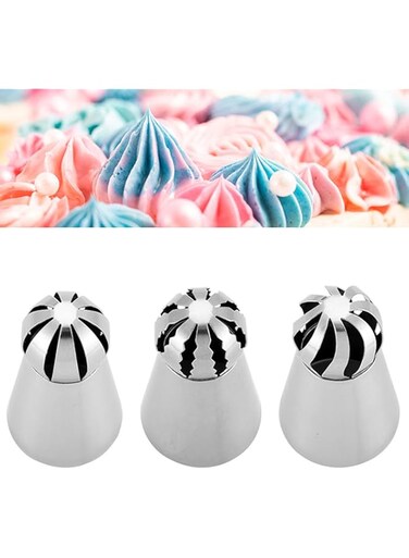 Suuker Ball Russian Piping Tips Lace Mold Pastry Cake Decorating Tool, Stainless Steel Cream Butter cream Cake DIY Baking Pastry Tools (3 Pieces)