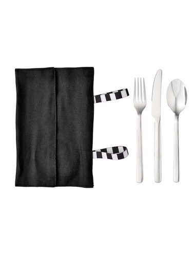 cutlery with case, stainless steel/black