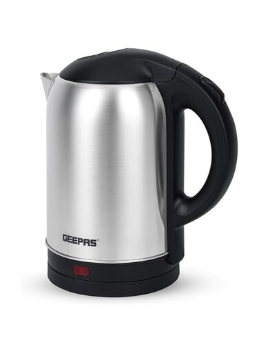 Geepas Electric Kettle GK5466, Auto Shut OFF &amp; Boil Dry Protection, Safety Lock Lid, 360 Degree Rotational Base, Stainless Steel1.8 Liter, 1500 Watts, Silver, 2 Year Manufacturer Warranty