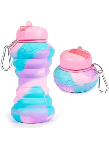 Portable Collapsible Water Bottle, 20oz Leak-Proof BPA-Free Silicone Sports Cup with Flip Spout for Gym, Camping &amp; Travel