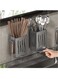 2 Multifunctional Cutlery Spoon Holder Storage Stand with Draining Tray Wall-Mounted Freestanding Utensil Rack Organizer Thickened ABS Material for Kitchen (Grey, 8.5x6.6x12.5 CM)