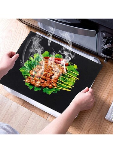 5pcs Reusable Non-Stick BBQ Grill Mat Pad, Baking Sheet Meshes Portable, Outdoor Picnic Cooking Barbecue Tool 40x33CM (Black)