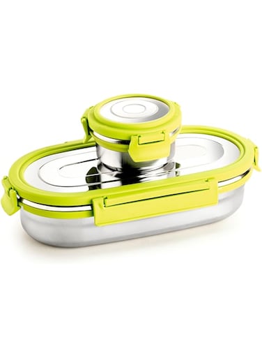 GANESH Oval Stainless Steel Airtight Leak-Proof Lunch Box for Office, School, Picnic - 750 Ml-Color May Vary