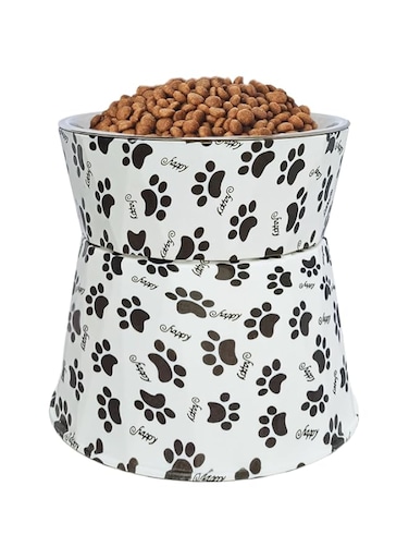 FCMSHAMD Elevated Cat Bowls - Cat Food Bowl 14cm Raised Cat Food Bowls Elevated Shallow Cat Food Dish, Whisker Fatigue, Good Height for Cat Feeding, White