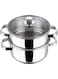 Stainless Steel 2-Tier Steamer with Glass Lid, 18 cm   2.5mm Thick Base   Multi-Purpose Steaming   Induction &amp; Gas Stove Compatible   Silver