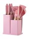 LLC Premium Silicone Cooking Utensils, Non-stick Kitchen Utensil Set, Wooden Handle Non Toxic BPA FreeKitchen Utensil Set 19 Piece Cooking Tools Kit Includes Knives, Spatulas, Spoons, Ladles for Professional Chefs or Home Cooks(Pink)