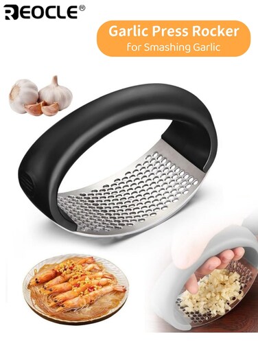 Stainless Steel Garlic Crusher Manual Hand Press No Electricity Needed Efficient Garlic Mincer for Kitchen College Dorm and Cooking Enthusiasts