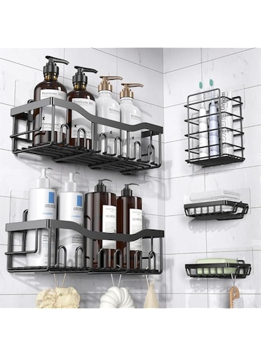 Azonee 5 Pack Shower Caddy, Adhesive Bathroom Organizer, No Drilling, Large Capacity, Rustproof Stainless Steel Wall Mounted Shower Storage Rack, Shower Shelf for Inside Shower, Kitchens, Offices