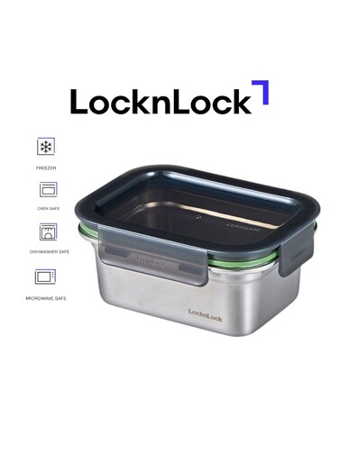 Stainless Steel Stackable Food Container Rectangle 500ml &acirc;&euro;&ldquo; Four-Side Locking Lid, Durable &amp; Leakproof, Oven &amp; Freezer Safe